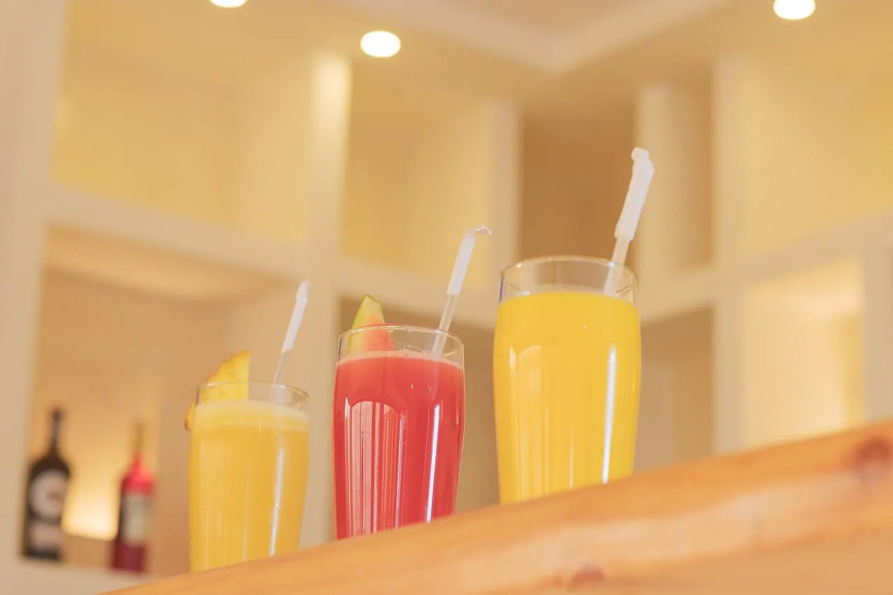 Fresh tropical juices on the bar